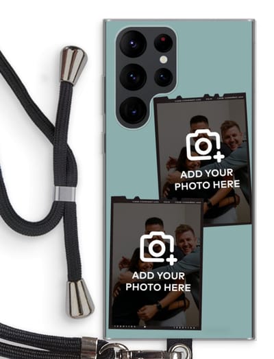 Gepersonaliseerd - Case Company® - Hoesje met koord geschikt voor Samsung Galaxy S22 Ultra hoesje met Koord - Polaroid Zwart - Telefoonhoesje met Zwart Koord - Bescherming aan alle Kanten en Over de Schermrand