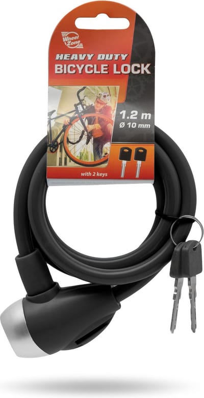 WheelZone Heavy Duty - Fietsslot - 120cm - Kettingslot - Hangslot met 2 sleutel - kabelslot - sloten - Waterbestendig - Zwart - 57077BK - Ideaal voor Kinderfiets