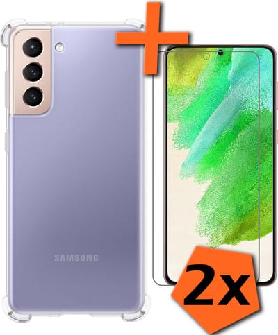 Hoes - Met Screenprotector - 2 Stuks - Geschikt voor Samsung Galaxy S21 FE - Sterk & Shockproof - Siliconen Case - Back Cover - Telefoon Hoes - Shock Proof - Transparant
