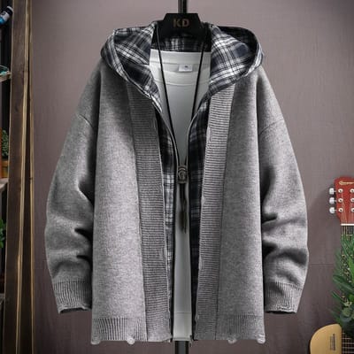 Jas met capuchon Heren Lente en Herfst Nieuwe Mode Losse Casual Jas Trendy Merk Veelzijdig Fake Tweedelig Top M gray