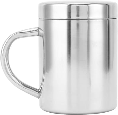 Theekop met deksel - Drinkbeker roestvrij - Thuis en buiten - Dubbelwandig geïsoleerd - 400ml - Zilver