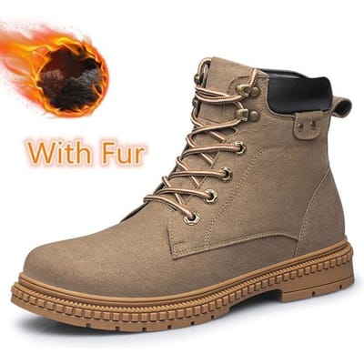 Outdoor Herenlaarzen Handgemaakt Winter Pluche Sneeuwschoenen Suède Echt Leer Enkel Motorlaarzen High-end Militaire Herenschoenen 44 beige