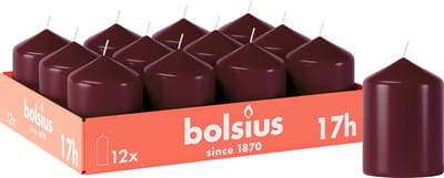 Bolsius - Gladde Stompkaarsen - 12 stuks - Bordeauxrood - 17 branduren - 8 x 5,8 cm