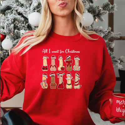 Foute kersttrui- All i want for christmas P- Kerst sweater- Dames -Kleur rood maat 2XL