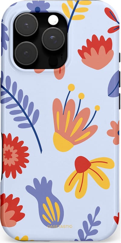 Casetastic hoesje geschikt voor Apple iPhone 16 Pro - MagSafe - Dubbellaagse bescherming - Bloemenwind - Fashion Case - Lichtblauw Terracotta Geel