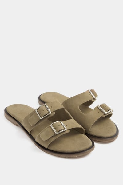 Yours Taupebruine Muilsandalen Met Dubbele Gesp In Extra Brede Eeepasvormsize 37EEE