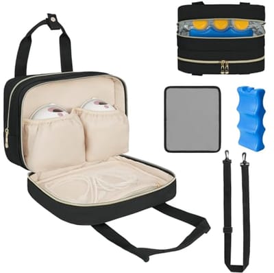 Moedermelk koeler, reistas, draagbare borstkolf opbergtas compatibel met Momcozy/Medela/Elvie/Willow borstkolf met ijspak en waterdichte mat, zwart