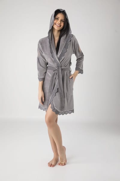 Dames Bamboe Katoen Badjas Lola / Grijs kleur / maat S
