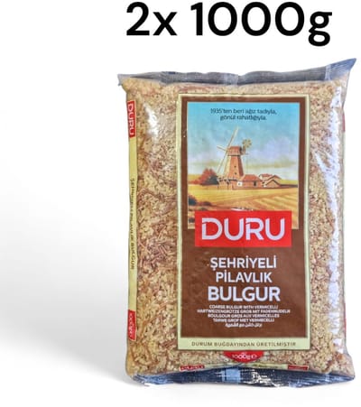 Duru Pilavlik Grove Bulgur met Vermicelli – 2 x 1000 g | Volkoren Tarwebulgur | Gezond, Vezelrijk & Authentiek - Sehriyeli bulgur - Coarse Bulgur with Vermicelli | Whole Wheat Bulgur | Healthy, High-Fiber & Authentic