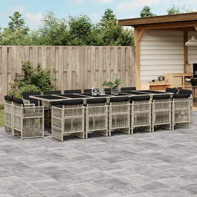 vidaXL - 17-delige - Tuinset - met - kussens - poly - rattan - lichtgrijs