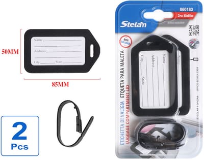 Decopatent - 2 Stuks Kofferlabel - Bagagelabel reiskoffer - Bagagelabels voor koffers - Kofferlabels - Bagagelabel koffer - Bagagelabel - kofferlabels / bagagelabels - Reisbagage & Reisaccessoires - Kleur: Zwart