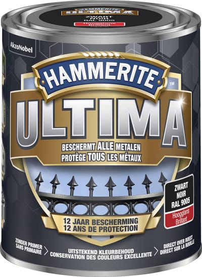 Hammerite Ultima - Zwart - 0,75 l - Hoogglans - 7,5 m²/l - Afwerkingslaag