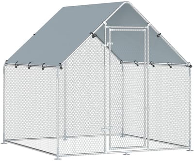 Kippenhok - Kippenren - Met ren - Voor buiten - 200L x 200B x 200H cm - Zilver