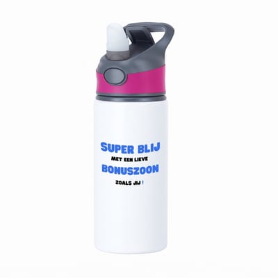 Hacebo® - super blij met een lieve bonuszoon zoals jij waterfles met rietje roze - Zoon - de liefste bonuszoon - verjaardag - cadeautje voor zoon - zoon artikelen - kado - geschenk - water fles - 650ML