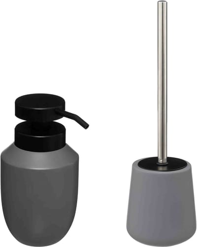 5Five - WC/Toiletborstel met zeeppompje 320 ml - grijs - keramiek