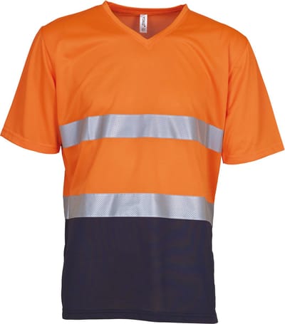 Yoko Top Cool - Hi-Vis T-shirt V-hals YHVJ910 - Hi Vis Orange / Navy - S