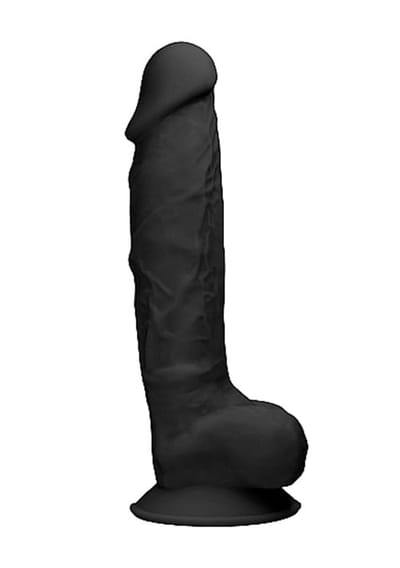Real Rock - Silicone Dildo met Ballen - Zwart - 22.8 cm