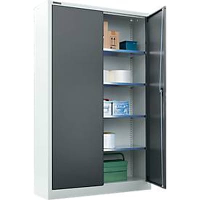 Materiaalkast - stalen - afsluitbaar - 5 OH - B 950 x D 400 x H 1935 mm - 4 verzinkte legborden – blank aluminiumkleurig/antracietgrijs - ons merk Schäfer Shop Select