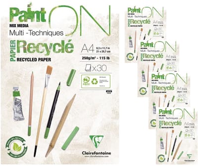 Clairefontaine - Paint ON - Multi-Techniek Pad - Tekenpapier - Schilderpapier -Recycled wit - A4 - 250 g - 30 vel - 4 pack