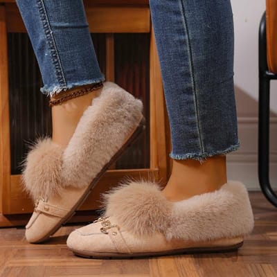 Winter Retro Warm Pluizig Lage Mond Enkele Schoenen voor Vrouwen Mode Veelzijdig Pluche Comfortabel Casual Katoen Platte Schoenen 36 black