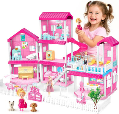 Groot Bouwblokken Speelhuis Roze Villa voor Meisjes en Jongens