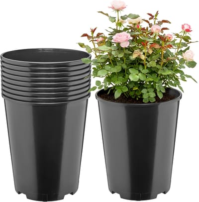 Garronda Set van 10 ronde kunststof kweekpotten met drainagegaten voor tuin (Zwart, Ø22 x 25,5 cm (7L)) GD-KW-RR