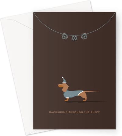 Hound & Herringbone - Rode Teckel Kerstkaart - Red Dachshund Festive Greeting Card