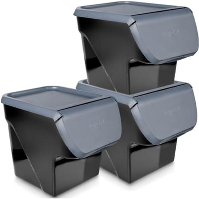 Doos voor Groenten en Fruit met Deksel Antraciet 13 l 3 stuks - Aardappelbak - Aardappelpot - Bewaardoos - Container - Koelkast Organizer - Opbergbox - Fruitkist