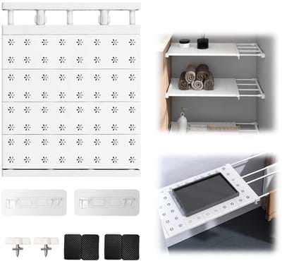 Dailygoods - Verstelbare planken voor kast, 24 cm breed, verstelbare lengte 48-80 cm, opbergrek, scheider, nagelvrij, telescopische uitschuifbare planken voor kledingkast, keuken, badkamer