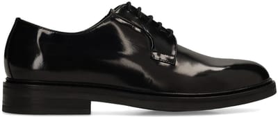 Manfield - Heren - Zwarte lak leren veterschoenen - Maat 40