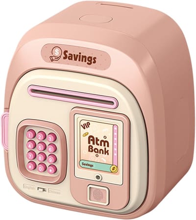 Geldautomaat Kinderen - Spaarpot Elektronisch - Geld Leren Besparen - Wachtwoord Beveiligd - 20 x 18 x 13 cm - Roze