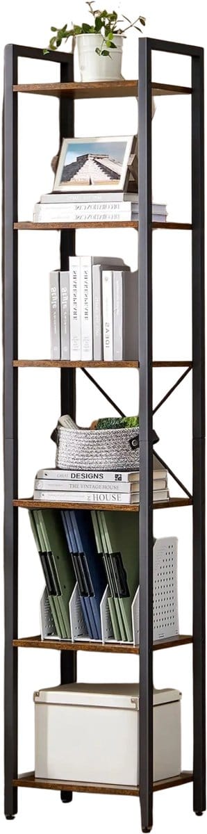 Archi Schoenenrek - Schoenenkast - Opbergkast - 10 Vakken – Metalen Frame - 30 × 40 × 30 cm per Vak – Vintagebruin/Zwart – 187 cm