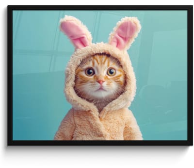 Poster in lijst - Fotolijst 70x50 cm - Posters - Paashaas - Kat - Kostuum - Posterlijst zwart - Decoratie - Wanddecoratie woonkamer - Muurdecoratie slaapkamer