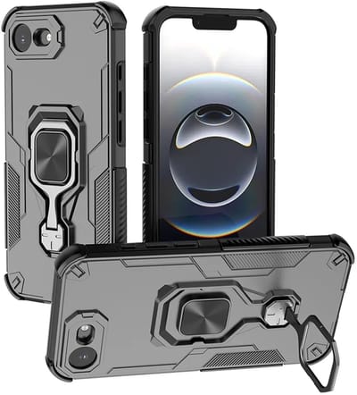 MobyDefend Hoesje - Geschikt voor iPhone 16e / iPhone 17e - Dubbelgelaagde Pantsercase Met Standaard - Zwart