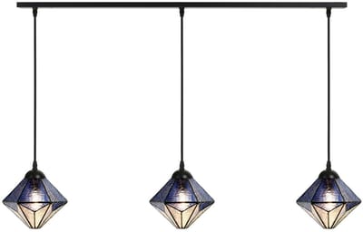 3 x Tiffany Akira Blue lampen aan plafondbalk - Art Deco Trade