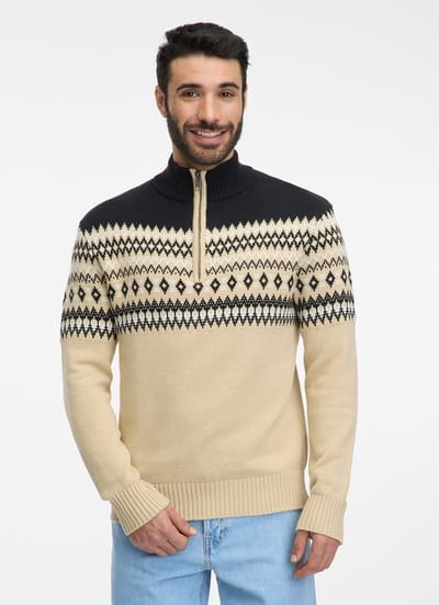 Ragwear - Trui Norwaian zand print met korte rits - maat M