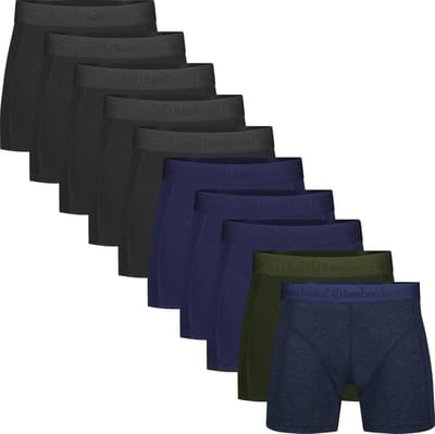 Bamboo Basics Heren Bamboe Boxershorts Rico (10-pack) - Zwart, Navy, Army & Jeans Melange - Ondergoed Heren - Boxershort Heren Lange pijp - Maat S
