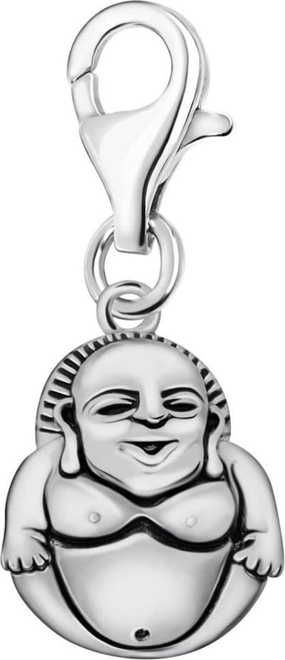 Quiges – 925 - Zilver – Charm - Bedel - Hanger - 3D Boeddha - met – sterling - zilver - karabijnslot - geschikt - voor - Bedelarmband HC367