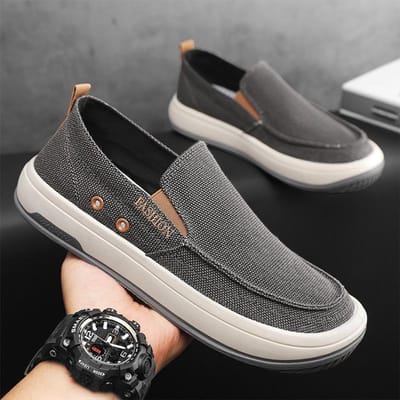 Heren Casual Canvas Schoenen Zomer Ademend Platte Antislip Sneakers Heren Trendy All-match Slip-on Loafers Tenis Masculino 39 zwart