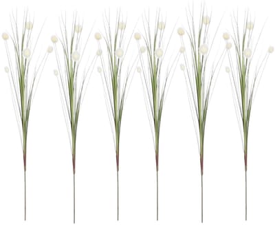 Mica Decorations - 6x - Rietgras kunstplant - losse steel/tak - groen/wit - 84 cm - siertakken
