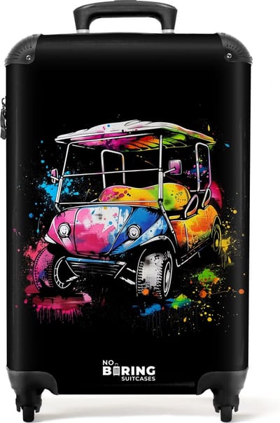 NoBoringSuitcases.com® - Handbagage koffer lichtgewicht - Reiskoffer trolley - Golfkar met graffiti - Rolkoffer met wieltjes - Past binnen 55x40x20 en 55x35x25
