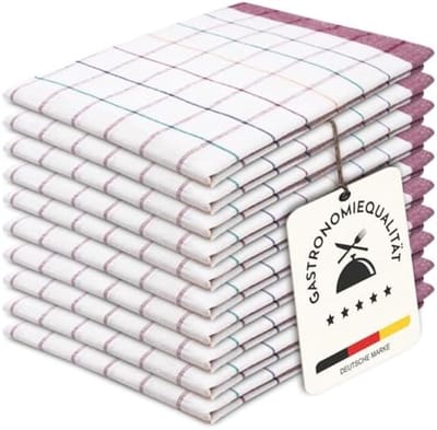 PromoHome Set van 10 Katoenen Theedoeken - 50x70 cm - Rood Geruit - Zeer Absorberend en Snel Drogend - Geschikt voor Keuken en Huishouden