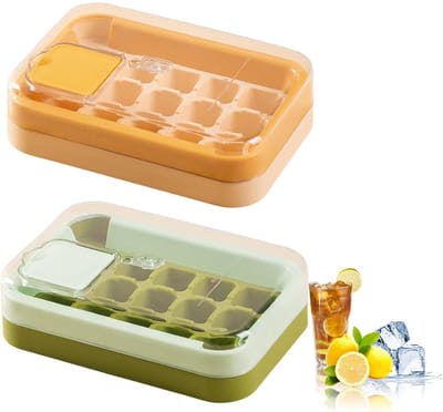 Verpakking van 2 - IJsblokjesvormpjes met deksel - Kleine plastic ijsblokjesvormpjes - Geel/Groen - Herbruikbare ijsblokjesvormpjes - Geweldig voor cocktails, wijn en ijs