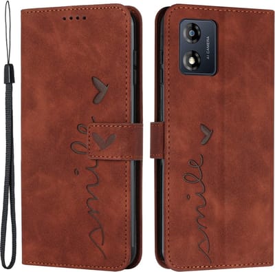 Coverup Hoesje - Geschikt voor Motorola Moto E13 Hoesje - Coverup Smile Book Case - Bruin