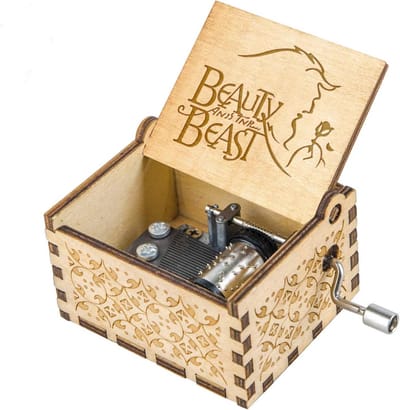 Muziekdoos Hout - Romantisch Cadeau - Cadeau Geven - Handslinger Bediening - 65 x 53 x 43 cm - Khaki