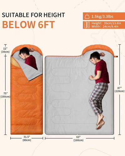 Famanu - Slaapzakken voor volwassenen 220×80cm, Kinderslaapzak 3-4 seizoenen lichtgewicht backpacken slaapzak koud weer en warm, compact, enkele volwassen meisjes jongens slaapzak