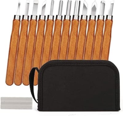 DD® Houtsnijset - Woodcarving - Houtsnijden - 18 Stuks Houtsnijgereedschap Set - Bruin- 11cm x17cmx1cm; 250 g