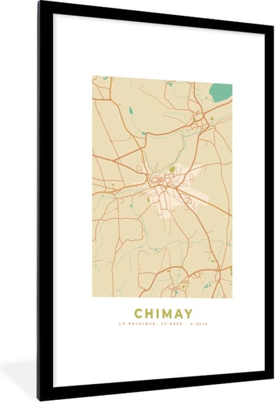 Fotolijst incl. Poster - Kaart - België - Chimay - Plattegrond - Stadskaart - 60x90 cm - Posterlijst