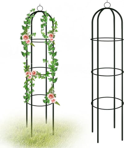 Rozenrankobelisk van Gecoat Metaal voor Klimplanten en Bloemen in de Tuin - 190 x 40 cm, Stevige Klimstructuur en Decoratieve Tuinaccessoire