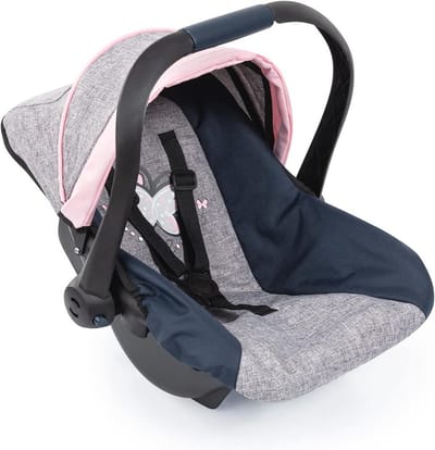Deluxe autostoeltje voor poppen tot 46 cm - Gewatteerd, verstelbaar en met zonnekap